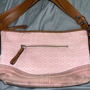 Coach Pink and Tan Shoulder Bag with Leather Trim